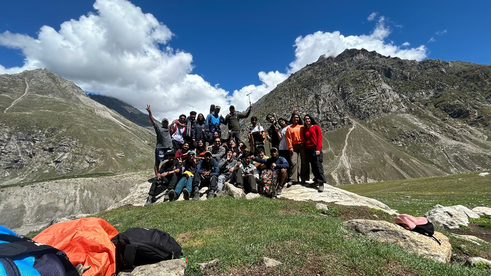 Picture of Dream Trips trekkers group standing tall just after entering the lahaul region